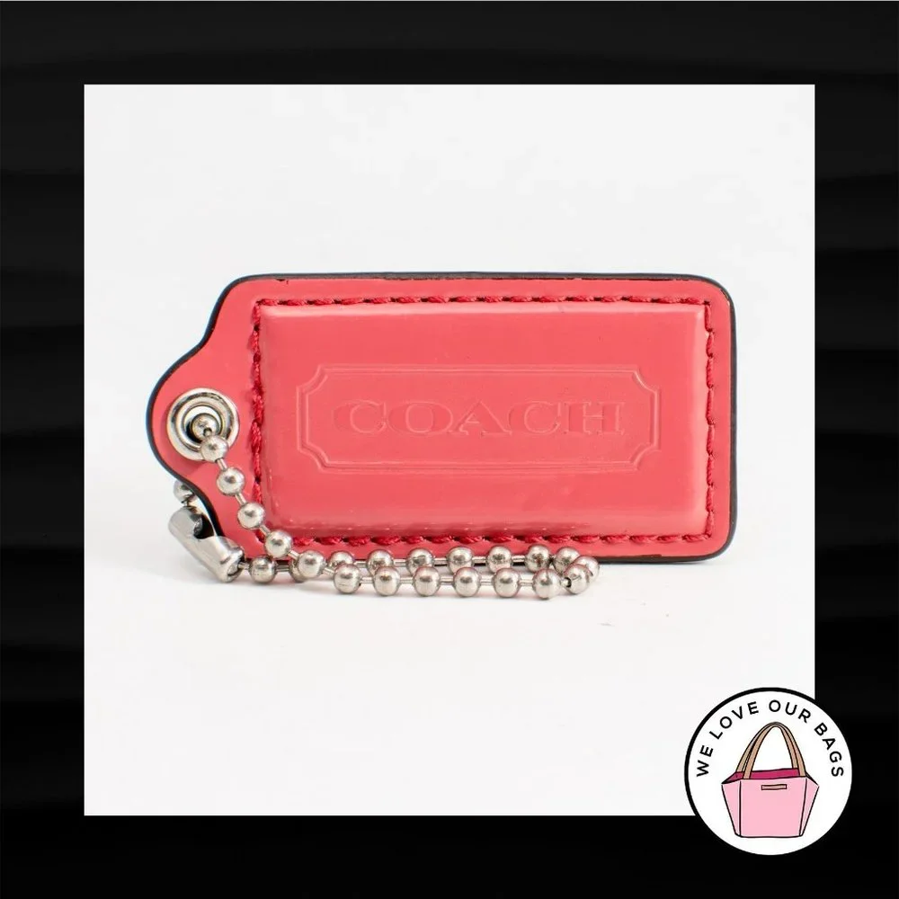2.5" Large COACH PINK PATENT LEATHER KEY FOB BAG CHARM KEYCHAIN HANGTAG TAG
